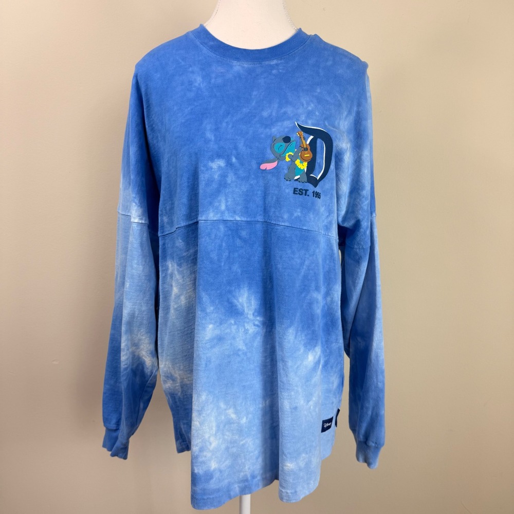 Disney Disneyland Spirit Jersey Blue Tie Dye Stitch Aloha Long Sleeve Top M‎